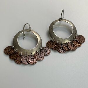 Silpada Vintage HTF Sterling Silver & Copper Coin ChaCha Hoop Frch Wire Earrings